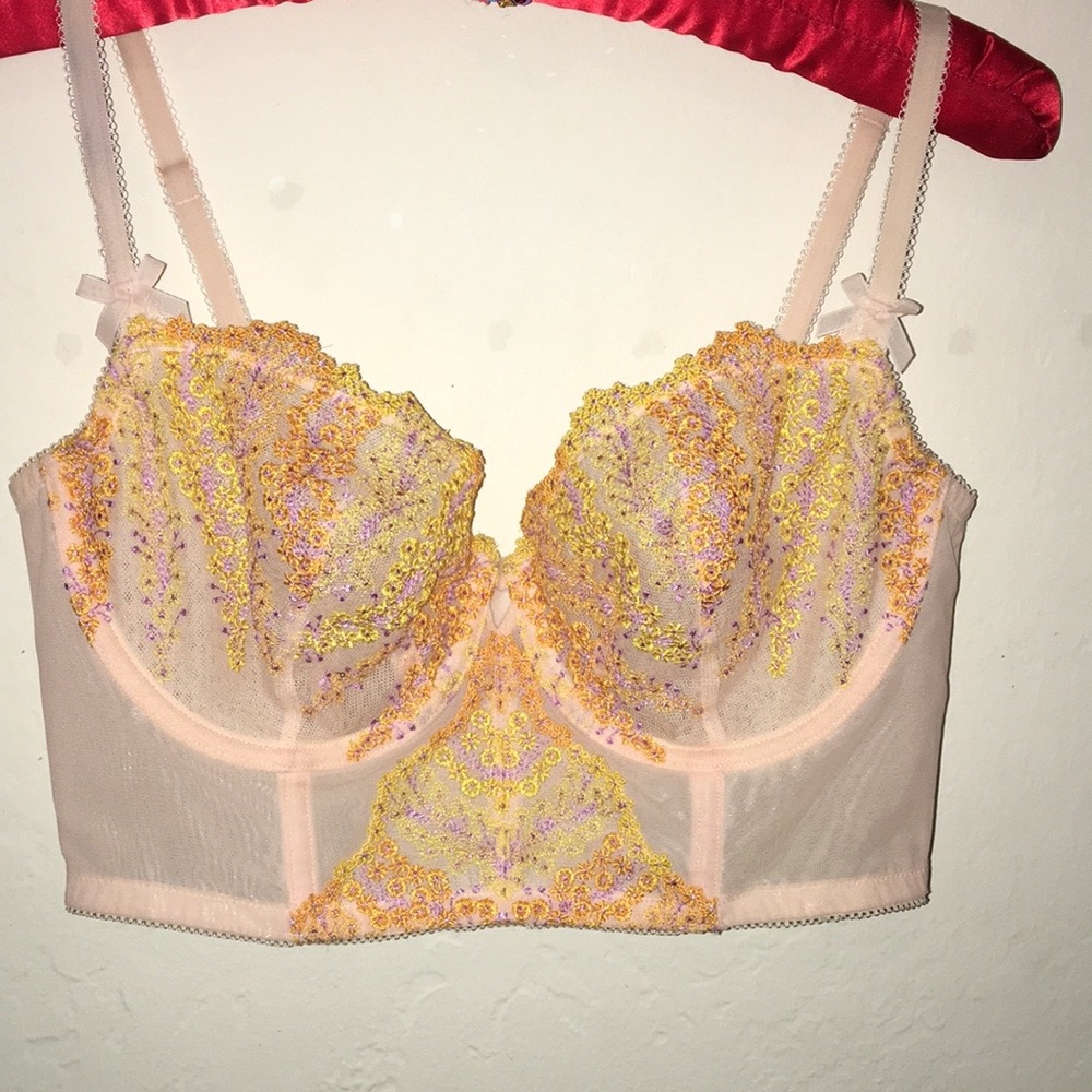Vintage VICTORIA’S SECRET 36B longline Demi bra - floral lace